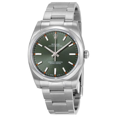 Rolex Oyster Perpetual 34 Green Olive Dial Stainless Steel Bracelet ...