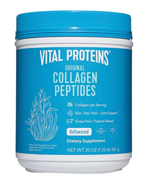 Vital Proteins Collagen Peptides Powder with Hyaluronic Acid and Vitamin C, Unflavored, 20 oz