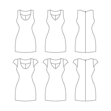 Template dress fashion women illustration flat design outline template ...