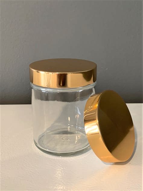 8 Oz. Clear Glass Jar Straight Sided With Gold Lid Perfect - Etsy