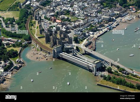 Aerial View of Conway Castle, Conwy Railway Bridge, Conwy, North Wales Stock Photo - Alamy