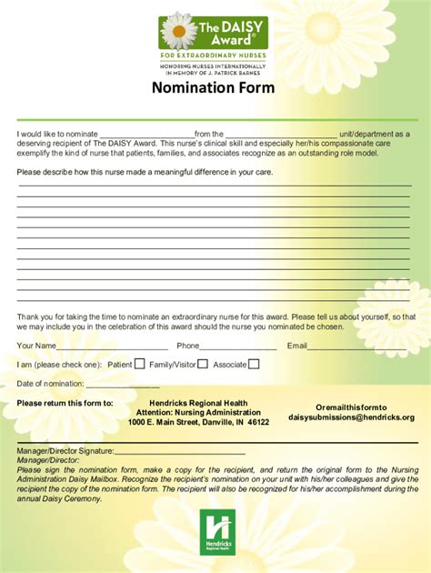 Fillable Online Daisy Award Nomination Form Fax Email Print - pdfFiller