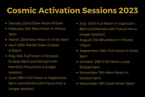 Cosmic Activation Schedule 2023 - Joanna Walden