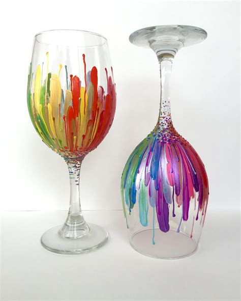 Rainbow Color Burst Wineglass Set of 2 hand-painted 20oz | Etsy | Wine glass designs, Hand ...