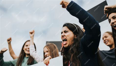 Premium Photo | Group of angry female activists is protesting