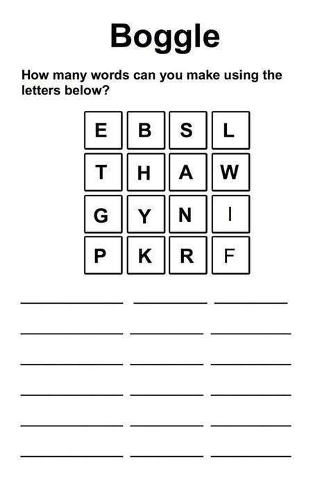 Boggle Word Game Worksheet | Word puzzles for kids, Word games, Boggle