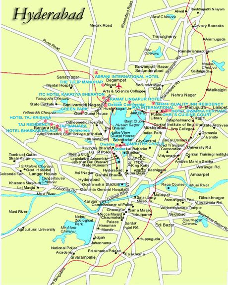 Hyderabad Map Tourist Attractions - TravelsFinders.Com