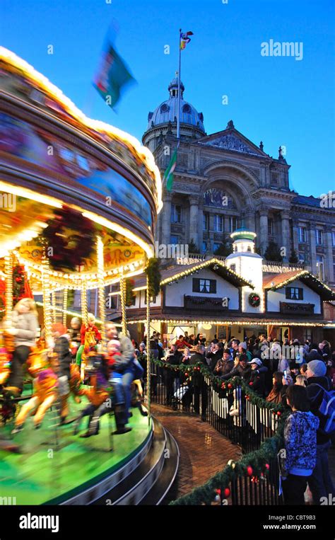 Children's carousel at Frankfurt Christmas Market, Victoria Square, Birmingham, West Midlands ...