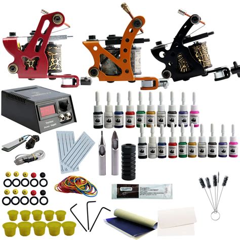 Professional Tattoo Kits 20 Ink Set Complete Set 3 Tattoo Machine Gun ...