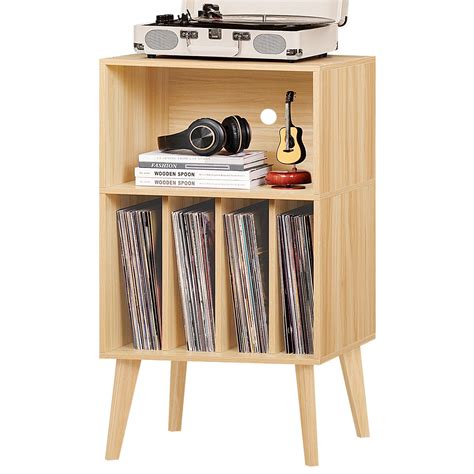 Lerliuo Record Player Stand, Natural Turntable Stand Holds up to 160 ...