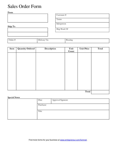 Printable Sales Order Form Template