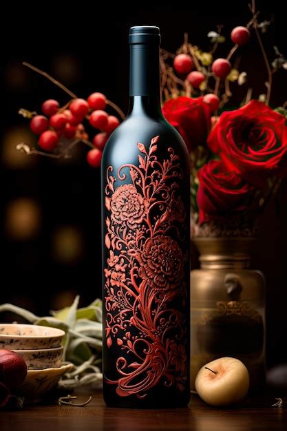 Premium AI Image | Photo of a custom red wine bottle adorned with intricate label art