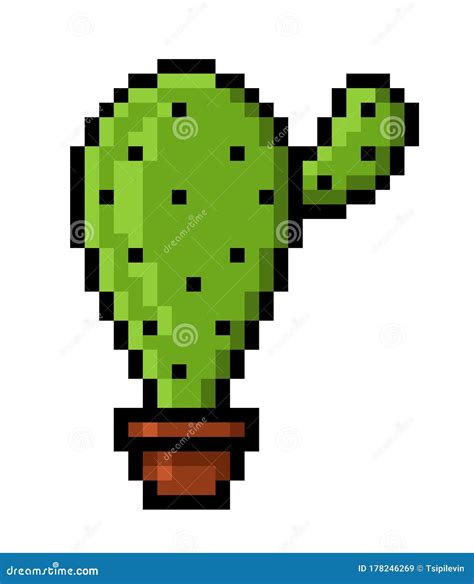 Cactus in pot pixel art stock illustration. Illustration of container - 178246269