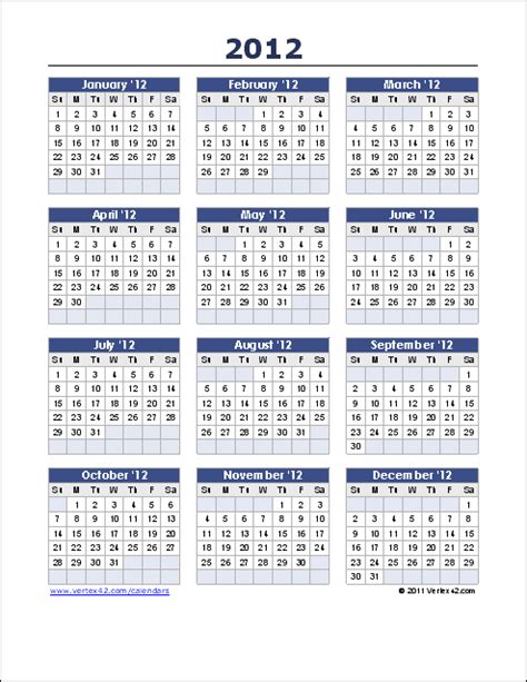 Excel Year Calendar Template