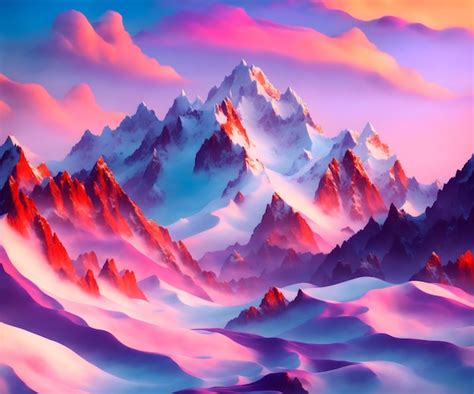 Premium AI Image | Dreamy pink and purple snow mountains