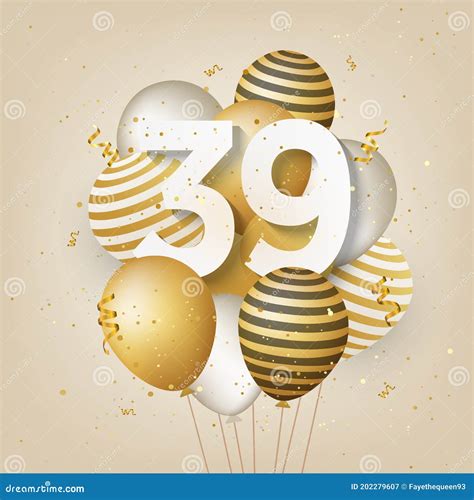 Happy 39th Birthday with Gold Balloons Greeting Card Background. Stock ...