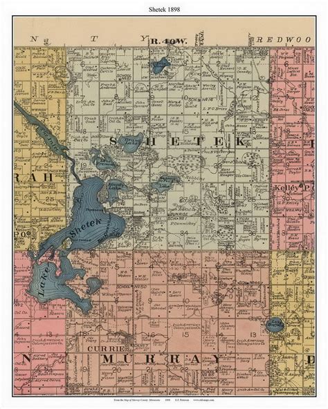 Shetek - Lake Shetek, Murray Co. Minnesota 1898 Old Town Map Custom ...