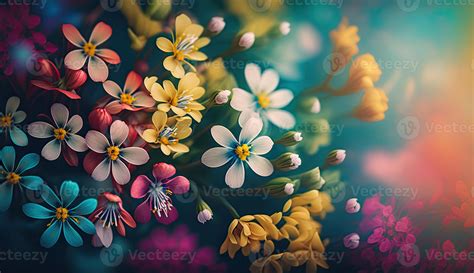 Photo colorful spring flowers background, blurred bokeh effect 22132992 ...