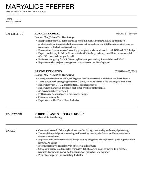 Creative Marketing Resume Samples | Velvet Jobs