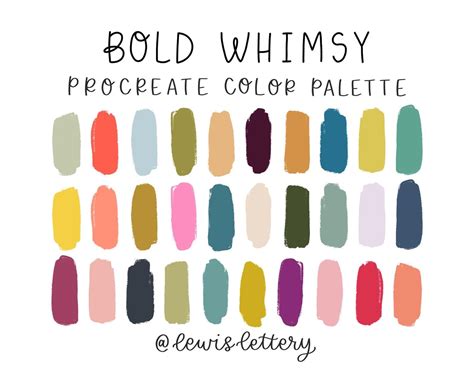 Bold Whimsy PROCREATE COLOR PALETTE iPad tool color | Etsy | Color palette challenge, Bold color ...