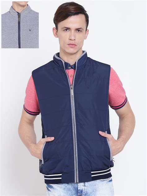 Buy Allen Solly Men Navy & Grey Reversible Bomber Jacket - Jackets for ...