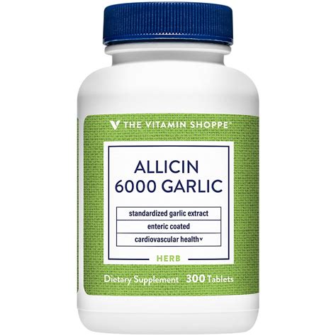 The Vitamin Shoppe Allicin 6000mcg Garlic, 650mg, Enteric Coated Tablets for Easy Swallowing ...