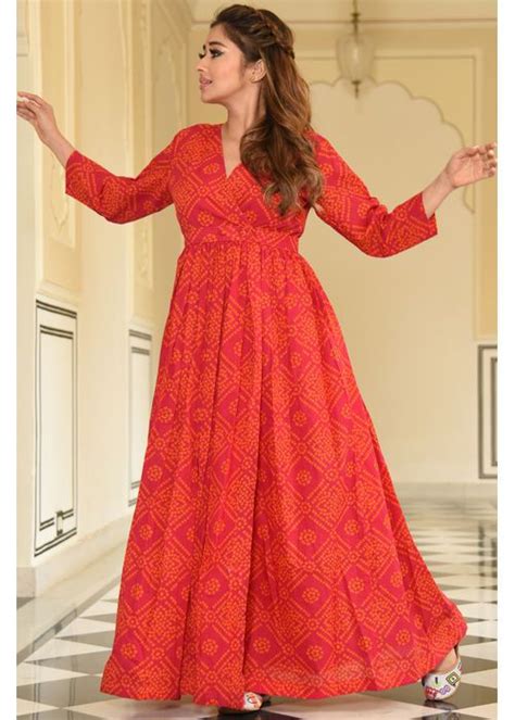 Bandhani Print Dress - | 2199 | Dresses, Print dress, Abaya fashion