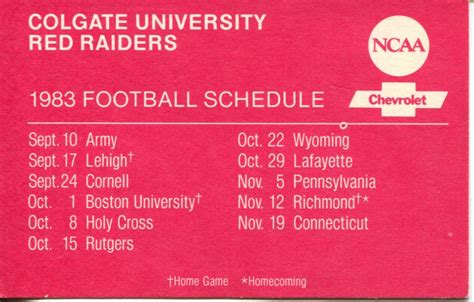 Schedules - Colgate Football Memorabilia Collection