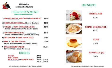 Menu – El Matador Restaurant