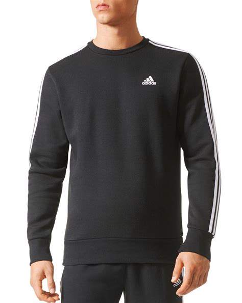 adidas Originals Essentials 3 - Stripe Crewneck Sweatshirt in Black ...