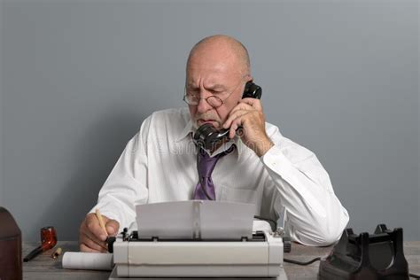 Vintage Journalist at Work. Desk with Telephone and Typewriter Stock ...