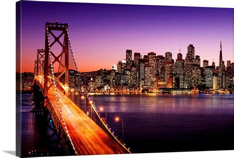 San Francisco skyline and Bay Bridge at sunset, California Wall Art ...