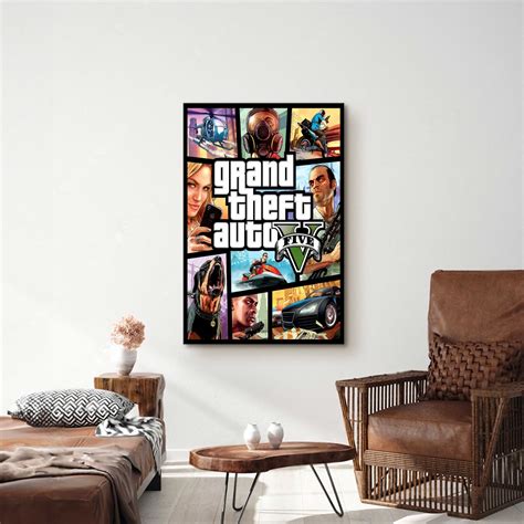 GTA V Poster, GTA V Banner Print, GTA V Canvas, Game Room Decor, Game ...