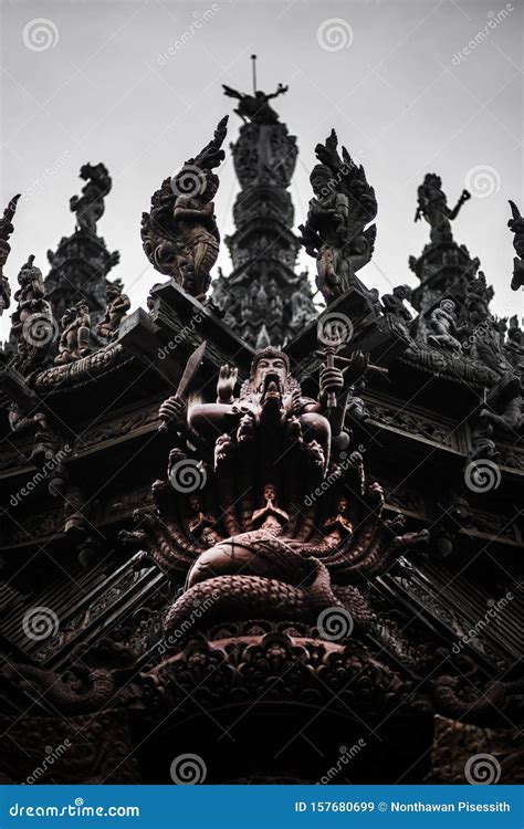 God Goddess Wood Sculpture Statue, Exterior Architecture, Sanctuary of Truth, Thailand Stock ...