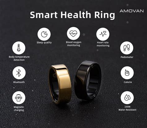 Amovan Heart Rate Monitoring Smart Health Ring For Men With Bluetooth ...