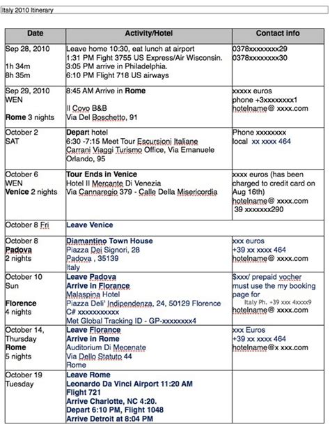 Travel Itinerary Templates - Word Excel Fomats