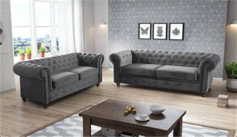 Chesterfield 3+2 Seater Sofa Set Grey – Sofa Sense