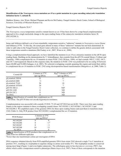 6 Fungal Genetics Reports Identification of the Neurospora crassa ...