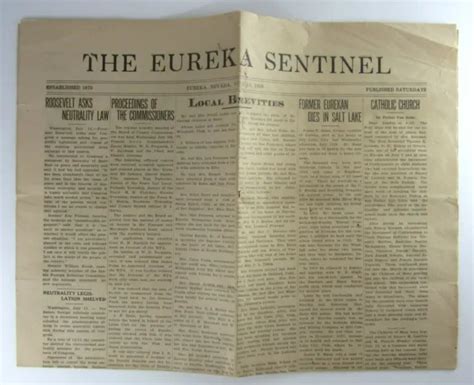 EUREKA NEVADA HISTORY Sentinel Newspaper FDR WWII American Neutrality 1939 £11.77 - PicClick UK