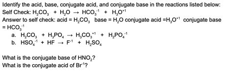 Solved -1 HCO3 Identify the acid, base, conjugate acid, and | Chegg.com