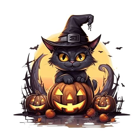 Happy Halloween, Cat Inside Pumpkin And Tombstone Trick Or Treat Party ...