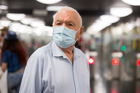 Old Man in Face Mask at Entrance To Metro Station Stock Image - Image ...