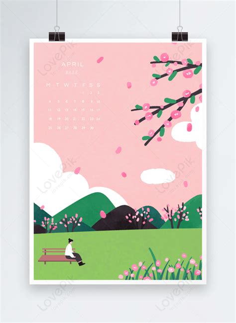 April landscape calendar pink cartoon poster template image_picture ...