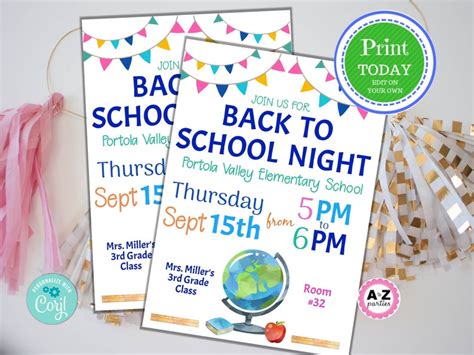 Back to School Night Invitation Poster and Flyer Editable | Etsy