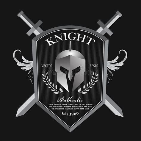 Knight shield and helmet vintage badge logo vector royalty free illustration