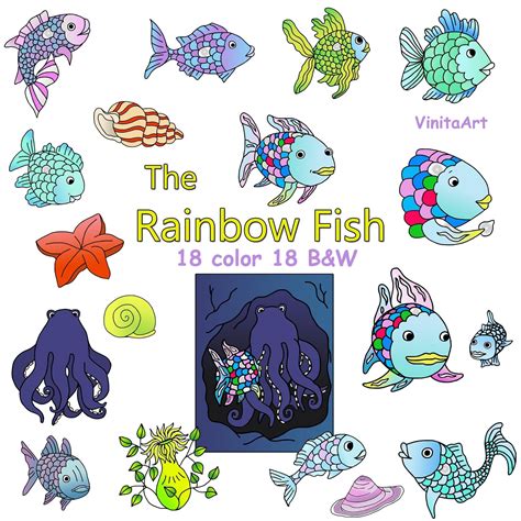 The Rainbow Fish, Story Book Clip Art, Printable, Digital Stamps, Underwater, Ocean, Fish, Kid ...