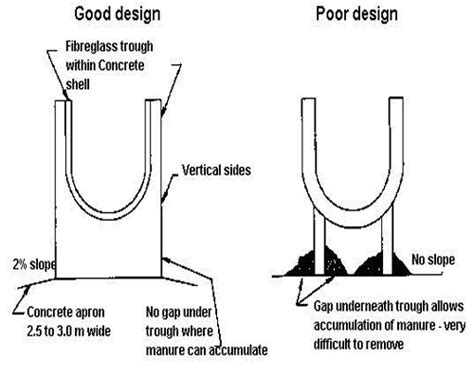 Cattle feedlots - diagrams of trough and gate design layouts