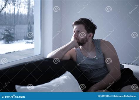 Man waking up early stock photo. Image of look, pillow - 51078464