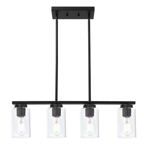 TODOLUZ Black Pendant Light Fixtures with Clear Glass Shades, 4-Lights Linar Kitchen Island ...