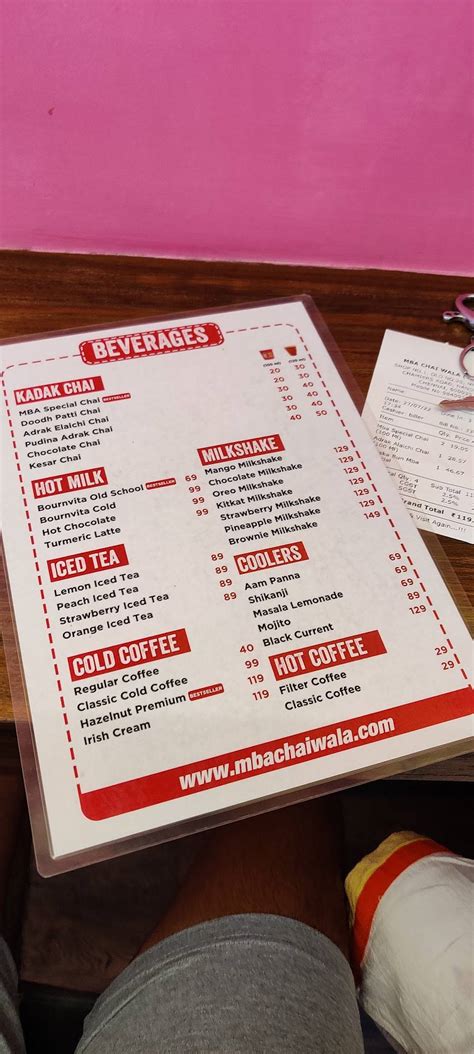 Menu at MBA Chaiwala, Chennai